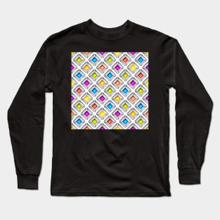 3d Geometric Pattern, Rhombic Motif Long Sleeve T-Shirt